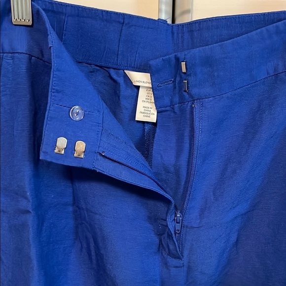 H&M NWOT Linen Blend Cobalt Blue High Waist Tailored Shorts, Size 12 - Picture 3 of 5